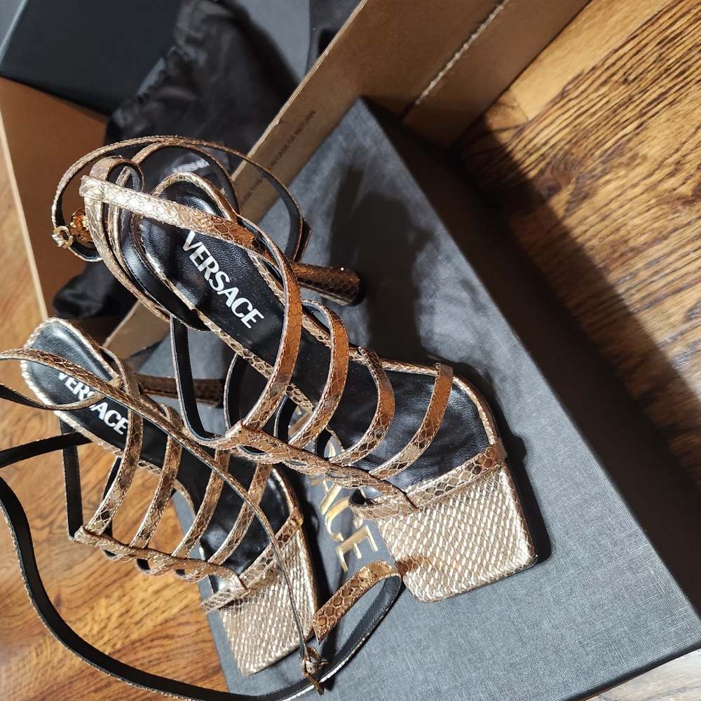 Versace Women's Gold Strappy Heels